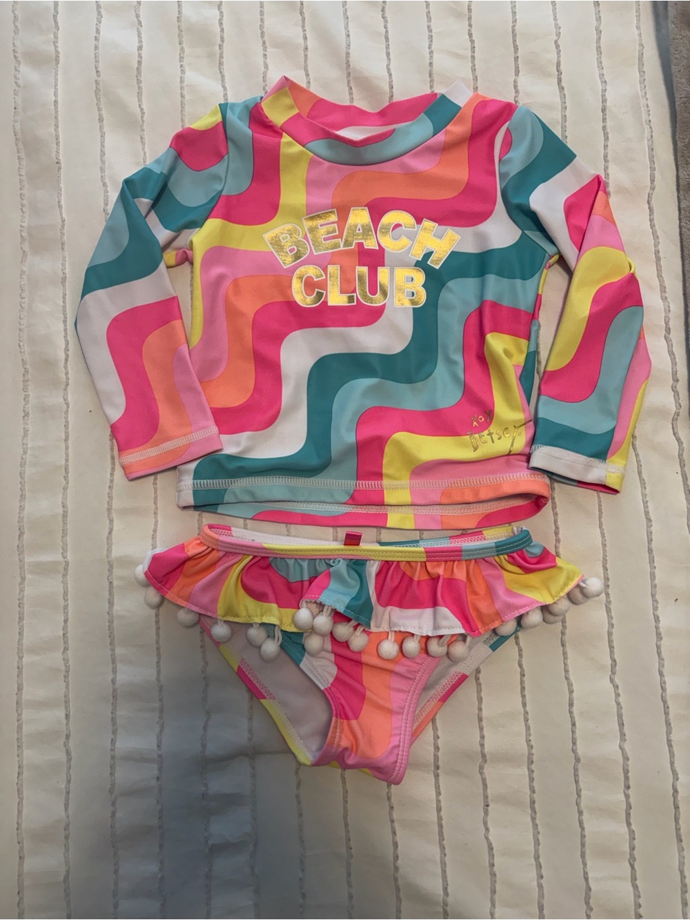 Betsy Johnson Multicolor "Beach Club" Long Sleeve Rash Guard Bikini Set 18 month